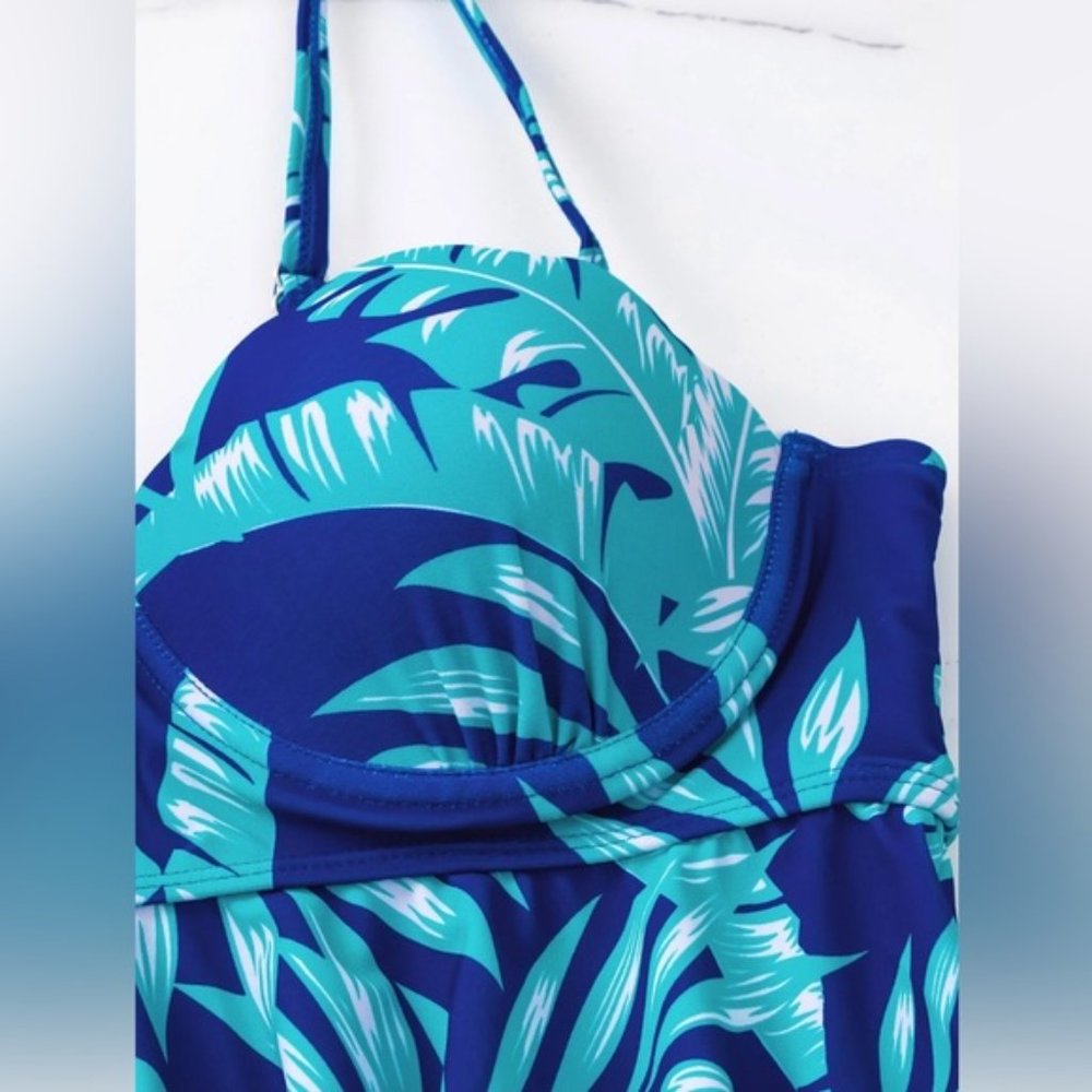 Tropical Print Ruffle Hem Push Up Bikini Swimsuit - Picture 3 of 7
